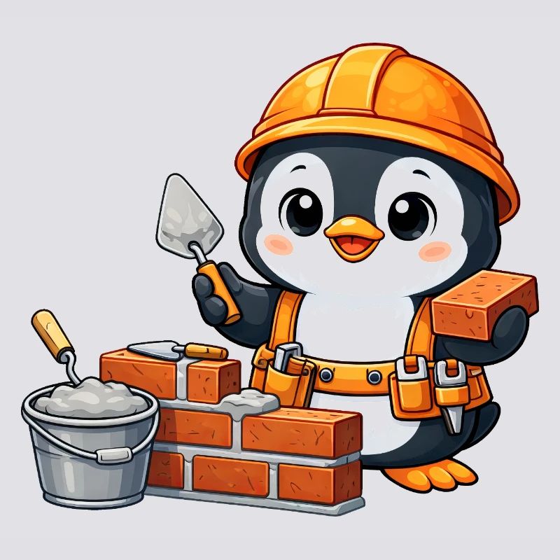 Cute Penguin Mason Construction Worker Construction Site Handwer