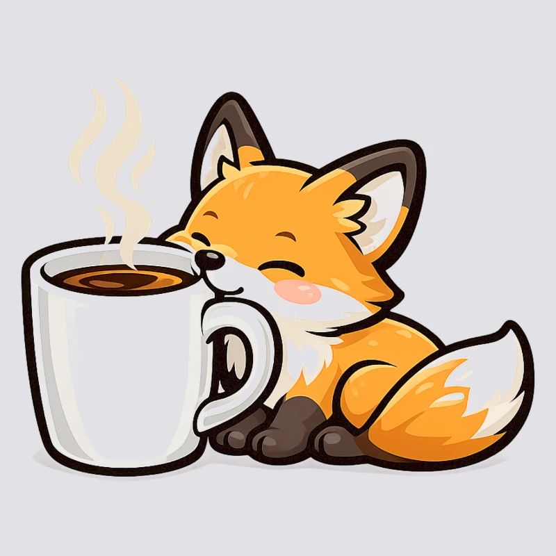 Cuddly fox with coffee