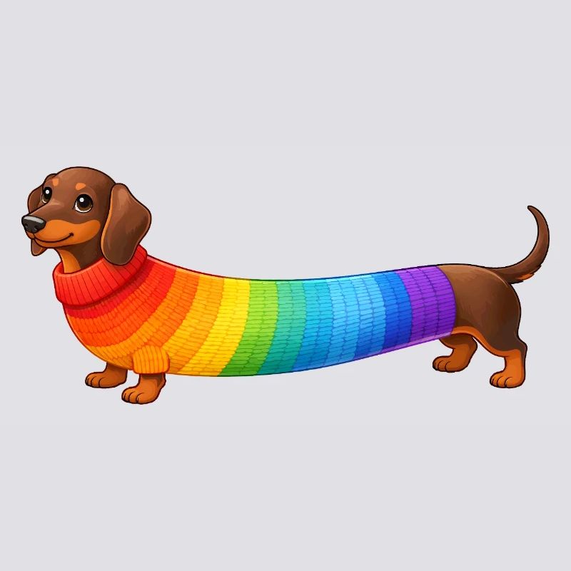 Dackel mit Regenbogen Pullover 