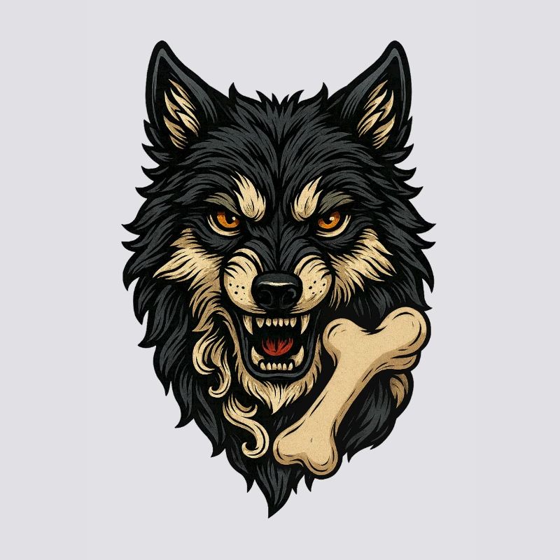 Wolf Attack: Wolf's Head with Bone