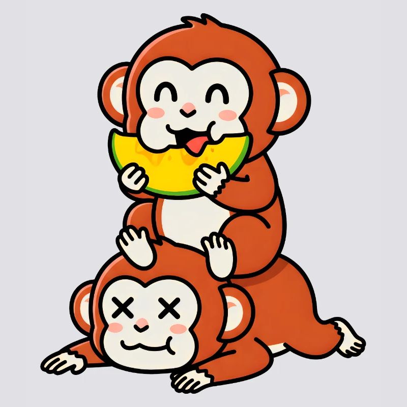 Singe espiègle mangeant de la pastèque sur un ami