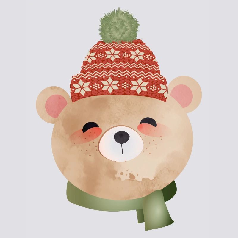 ours mignon avec bonnet à pompon et écharpe en hiver