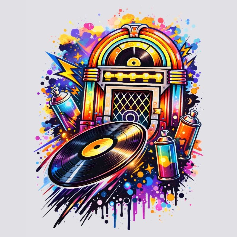 Juke-box coloré dans un style graffiti avec disque vinyle