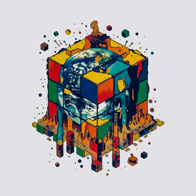 Terre dans le Cube de Blocs de Couleur