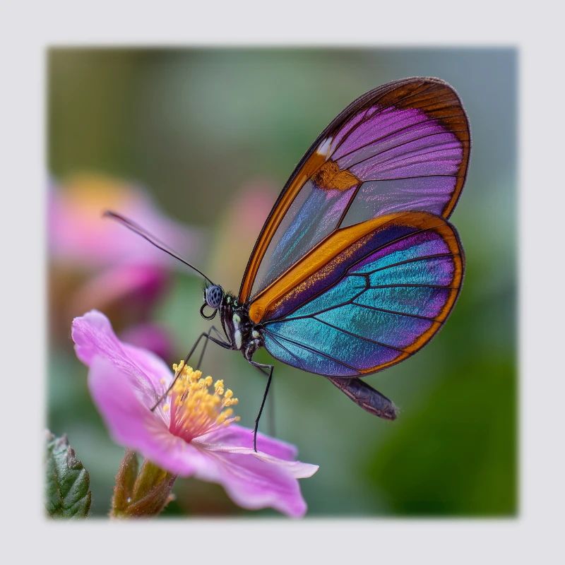 Papillon iridescent sur fleur délicate