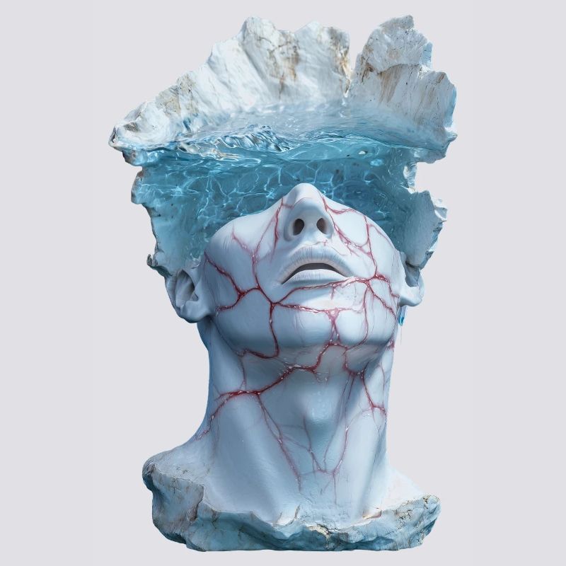 surreal marble statue bust