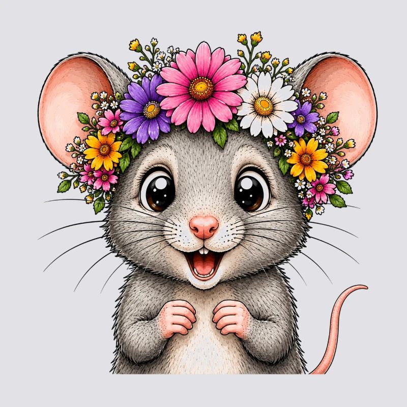 Souris joyeuse décorée de fleurs