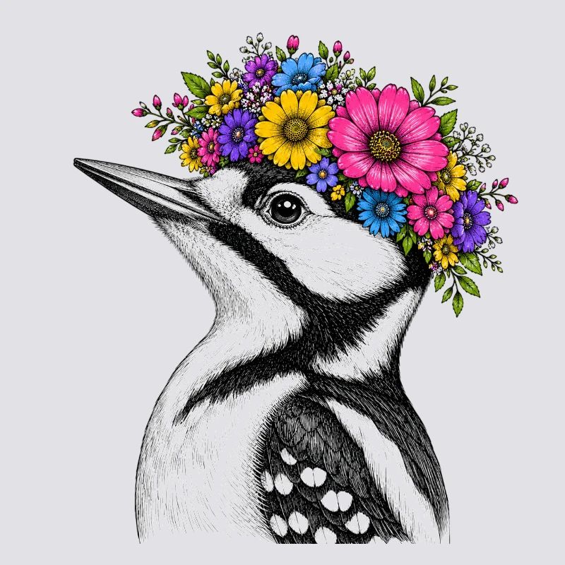 Oiseau à la couronne de fleurs
