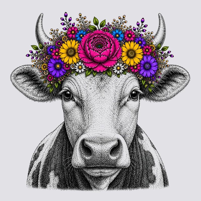 Vache avec couronne de fleurs