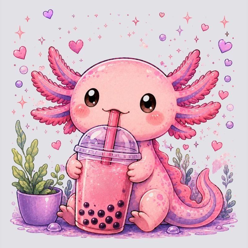 Pink Axolot mit Bubble Tea