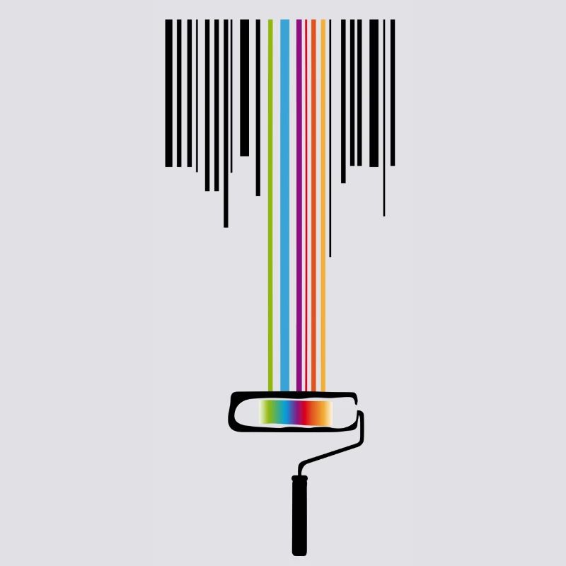 A paint roller with a bar code