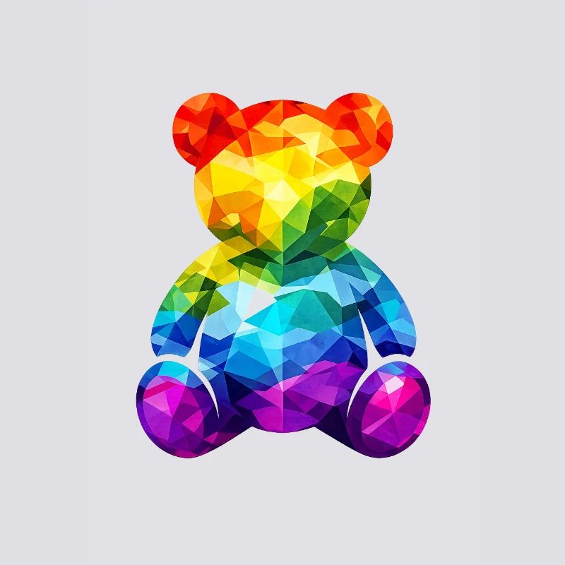 Rainbow teddy bear in geometric pattern