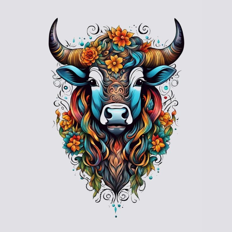Bison couvert de fleurs dans un éclat de couleurs