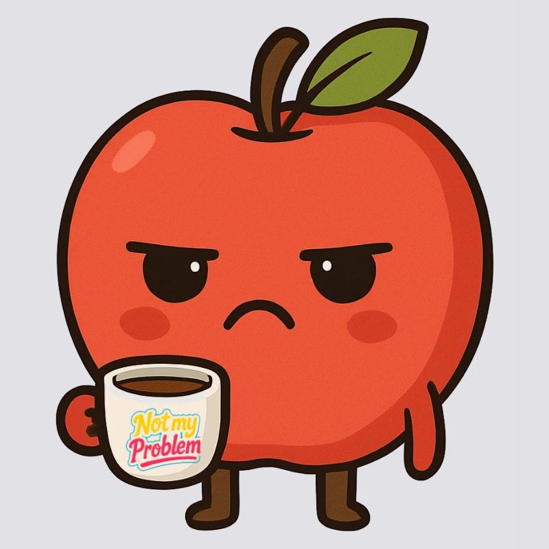Grumpy Kawaii Apple - Funny Not My Problem Meme
