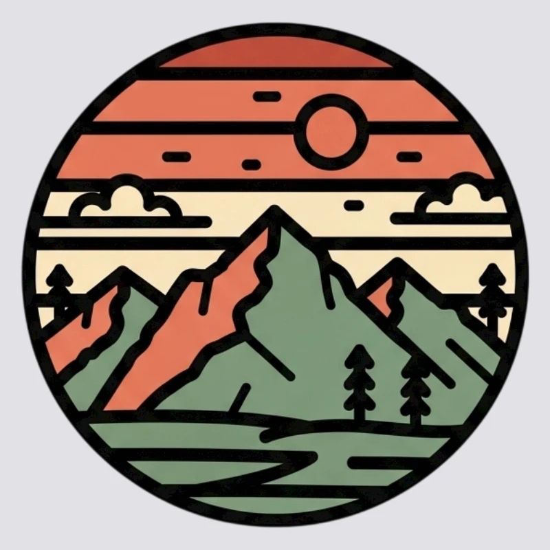 Circular landscape mountains in sunset