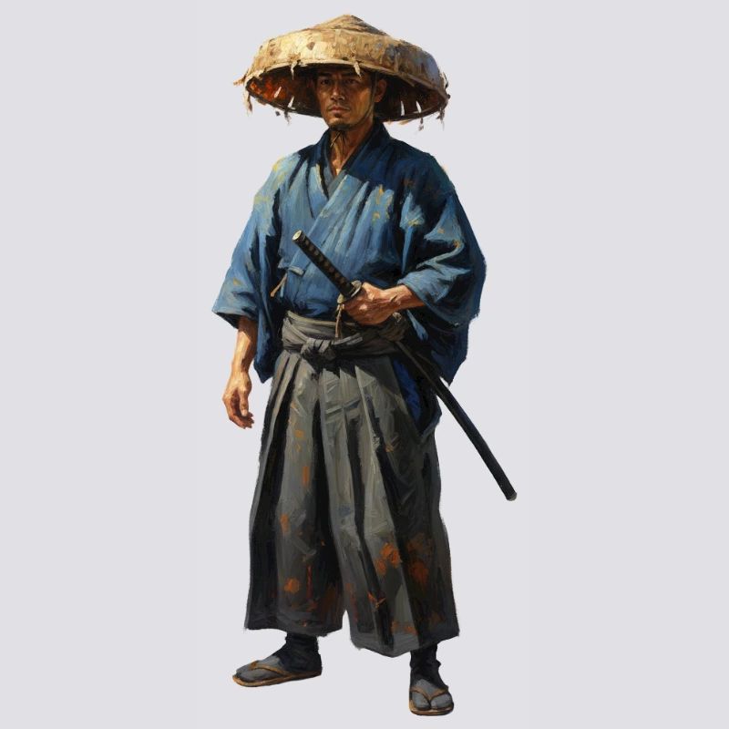 Samurai Warrior with Straw Hat Realistic