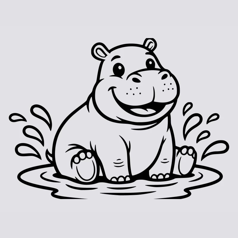 Bébé hippopotame mignon dans Water Comic Vector