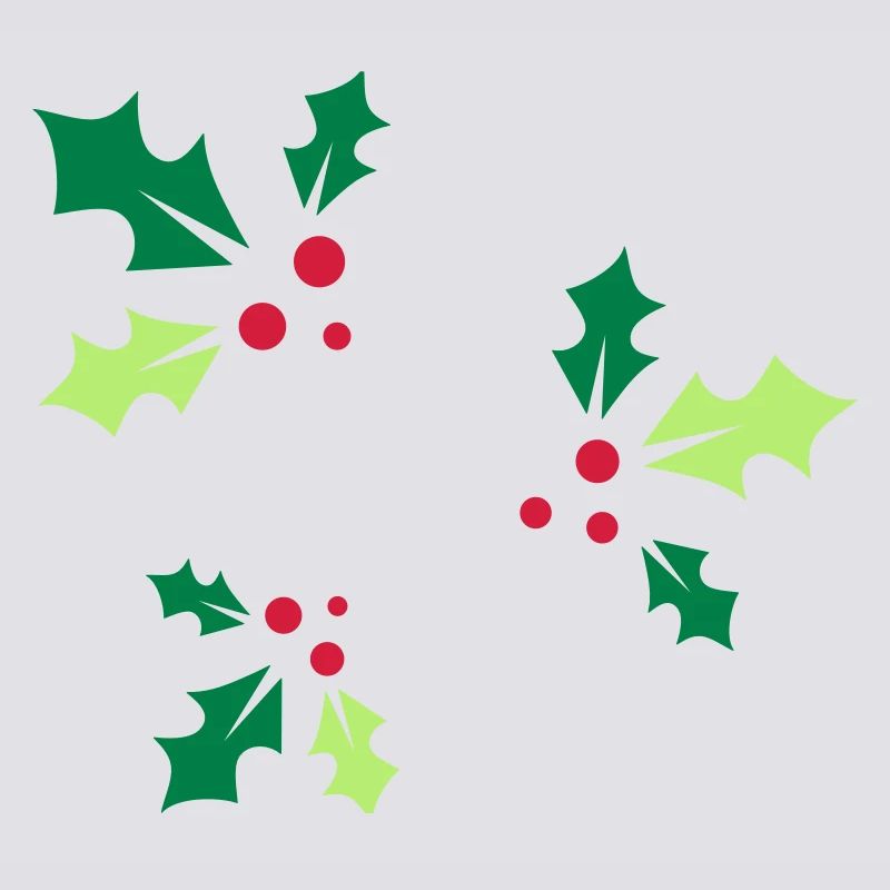 three holly branches with three red berries