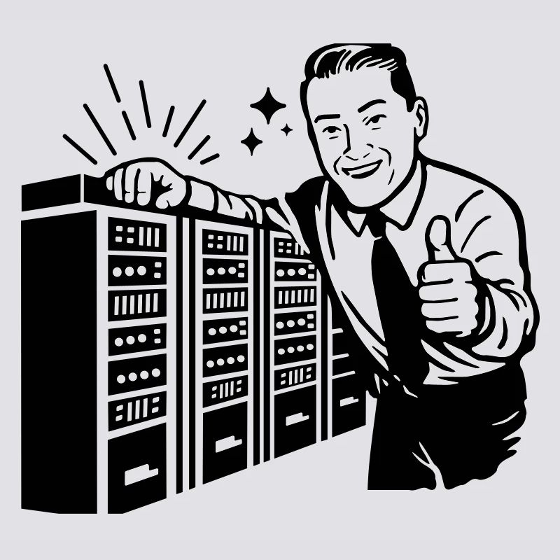 Retro IT Admin Smiling – Vintage Tech Support