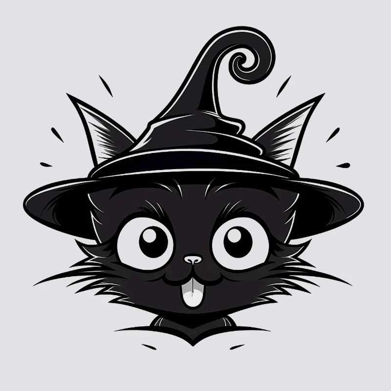 Sorcière Chat Noir avec Chapeau de Sorcière - Chat