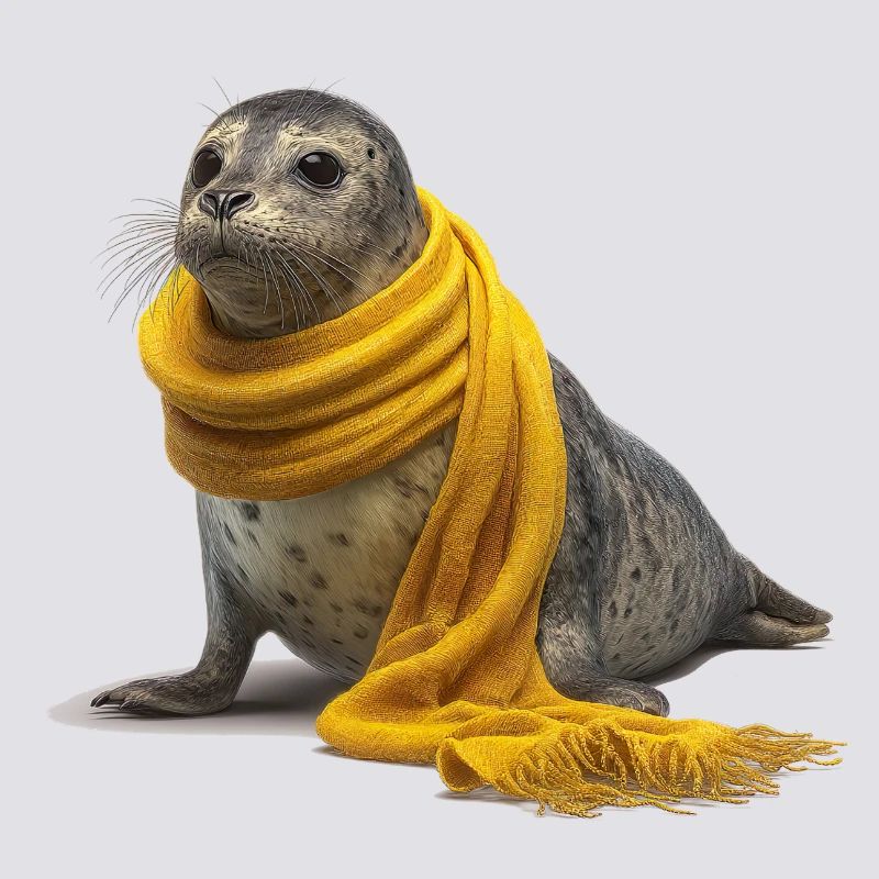 Phoque mignon avec écharpe jaune