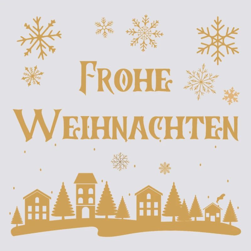 Texte Joyeux Noël rangée dorée de maisons hiver