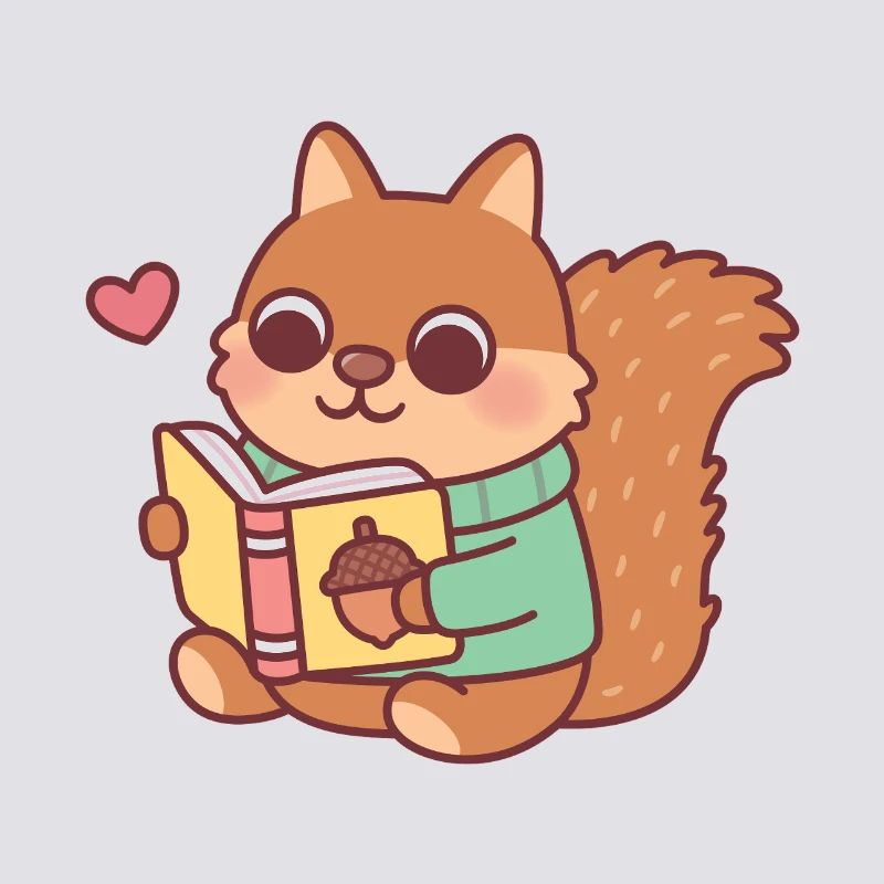 Cute Squirrel Reading A Book