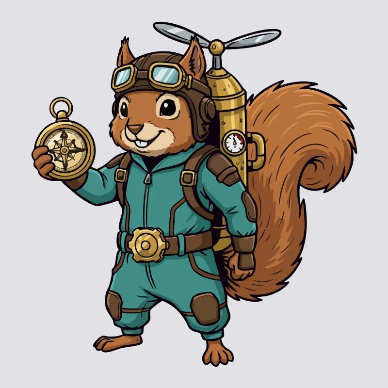 Squirrel Steampunk Aviator Jetpack-Kompass