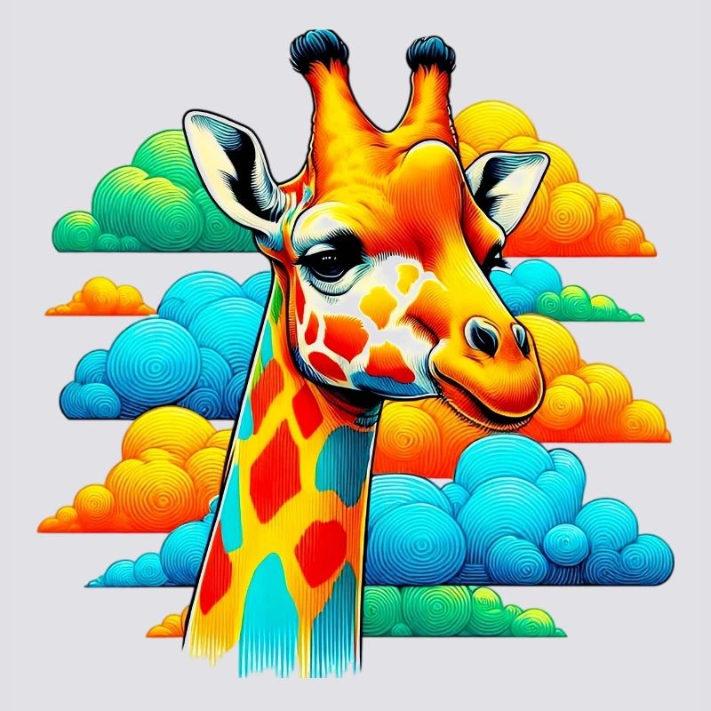 Giraffe with head in cloud clouds