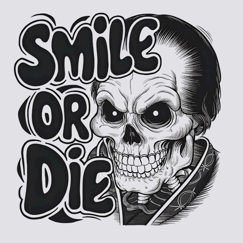 Vampirskelett mit Text Lächeln oder Sterben