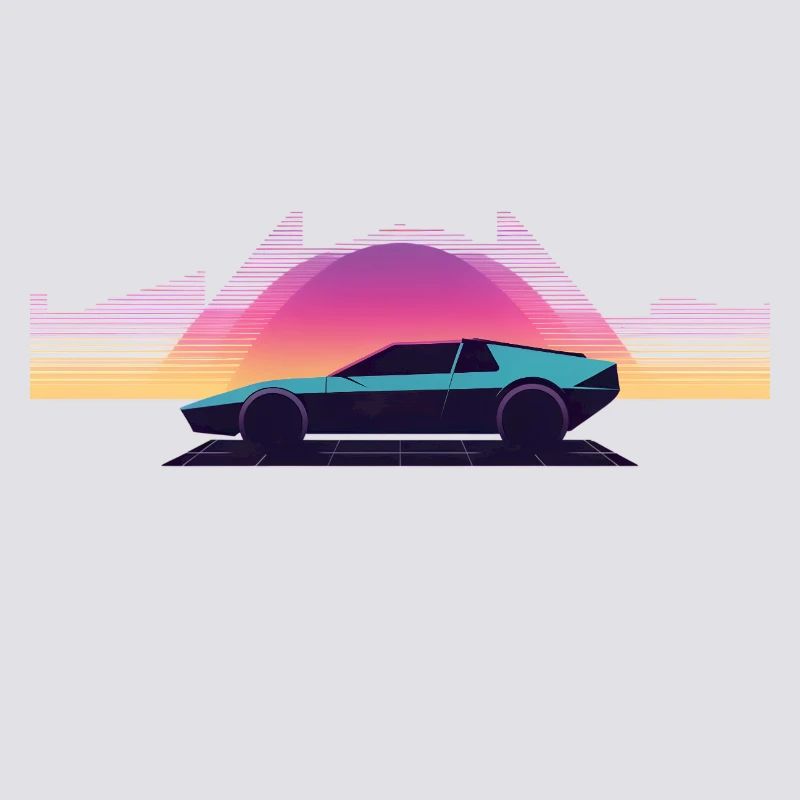 Synthwave Auto Outrun Grid Sunset 80s