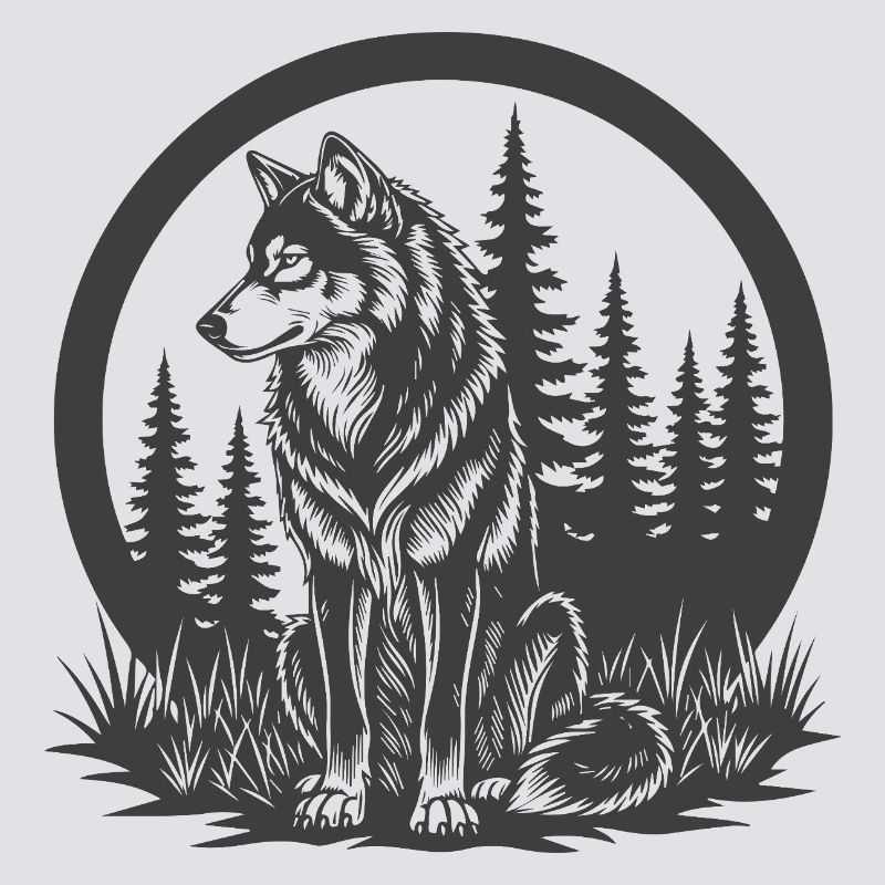 Forest wolf silhouette in a circle