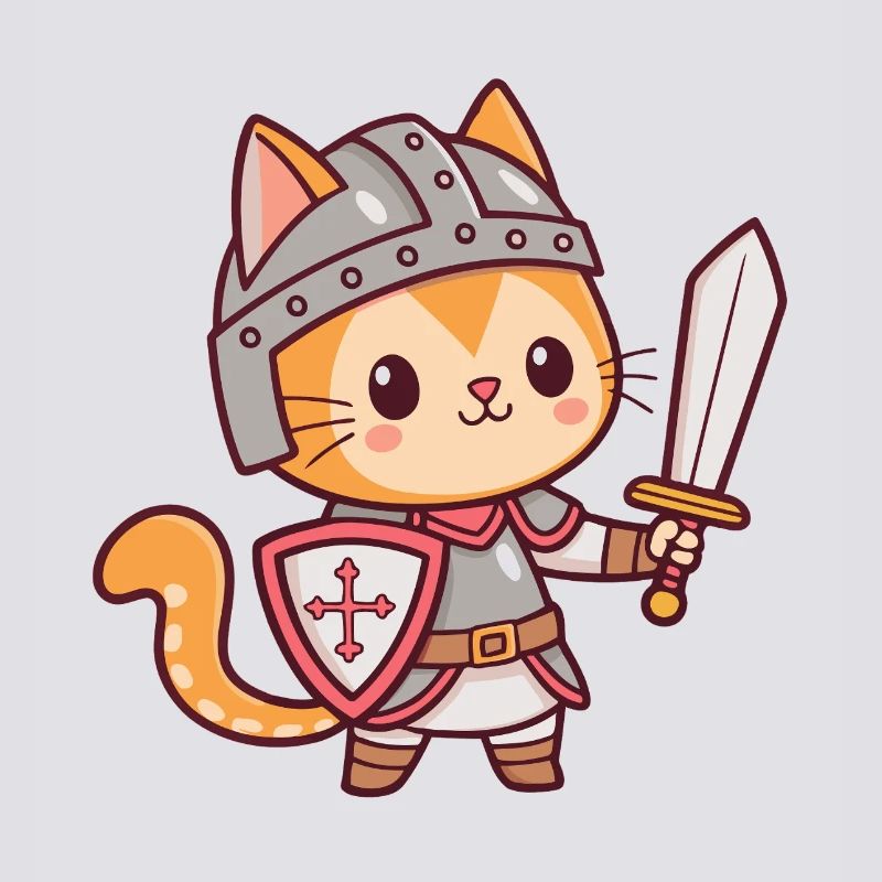 Chat chevalier kawaii avec épée