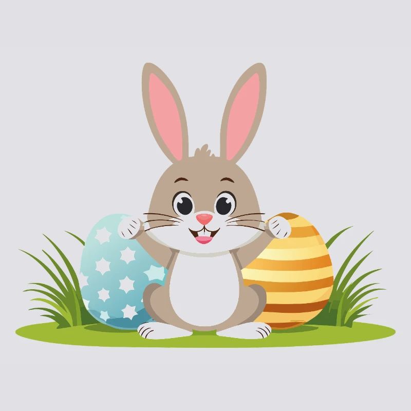 Happy Easter bunny with colorful Easter eggs