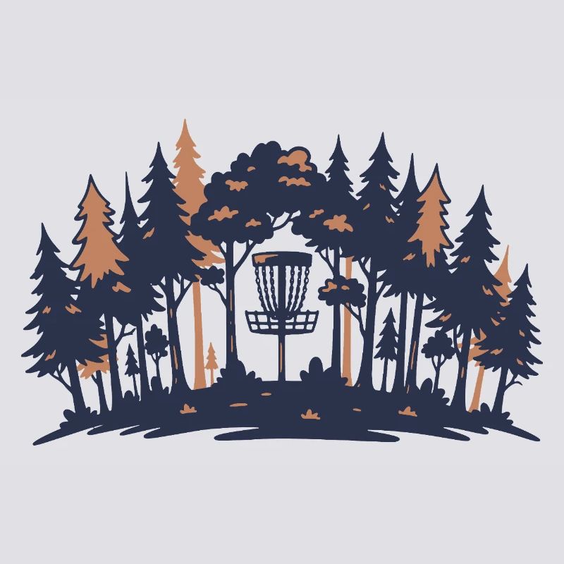 Disc Golf Scene Forest Basket Silhouette