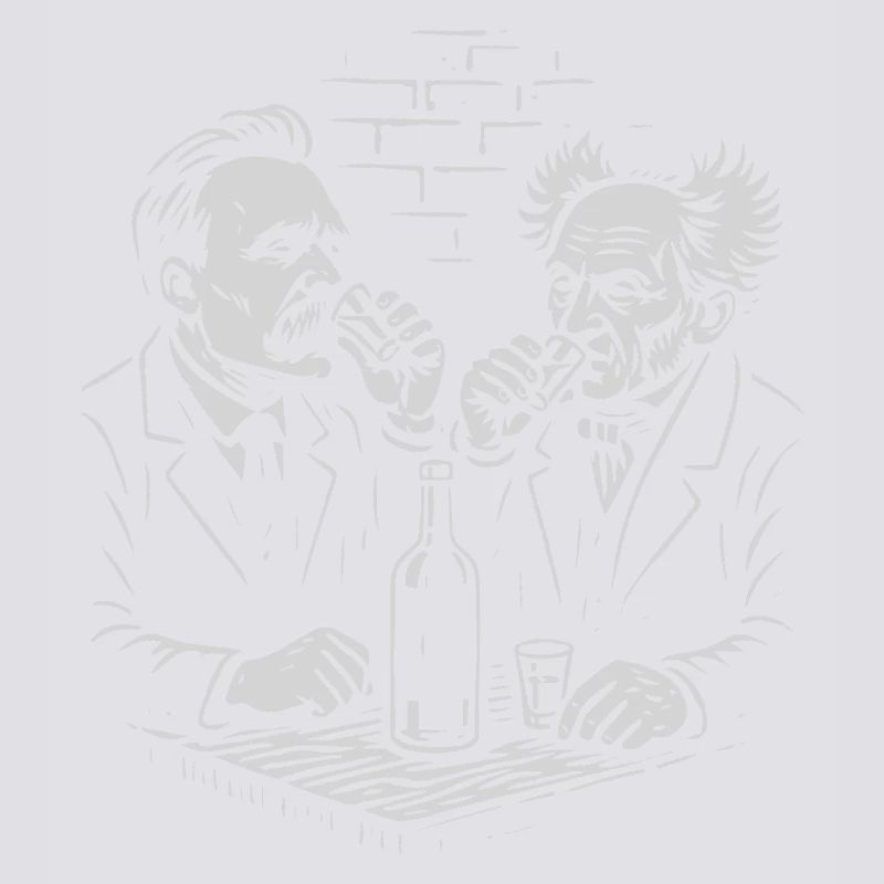 Nietzsche and Schopenhauer drinking vodka in a pub
