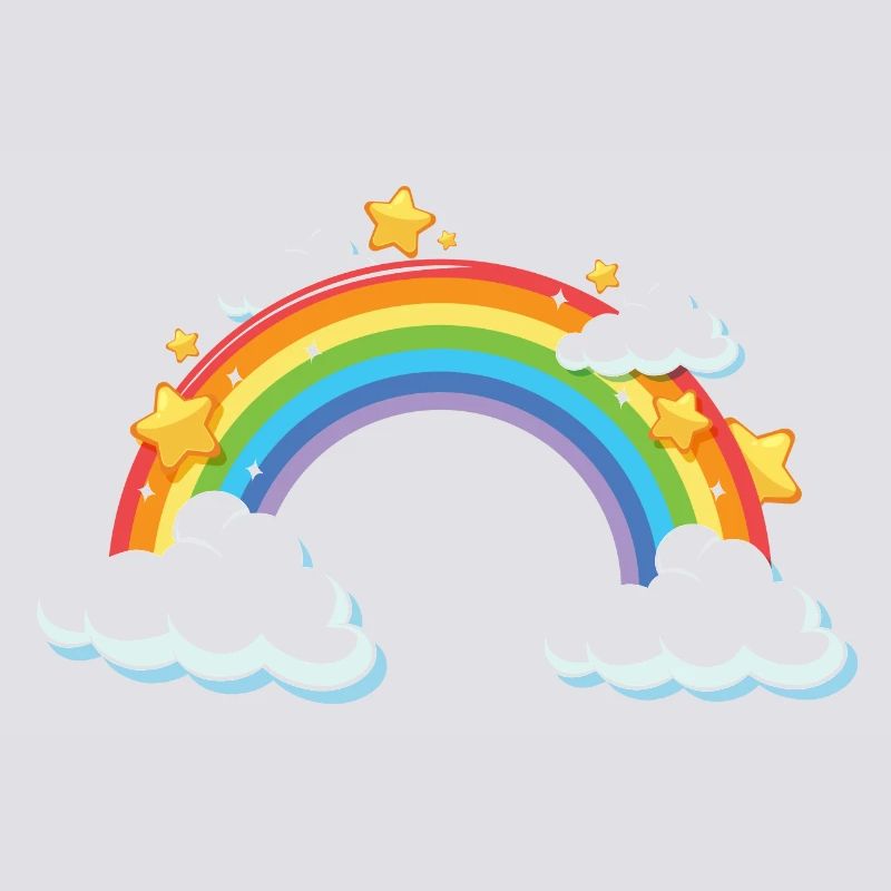 Rainbow Arc with Clouds and Stars