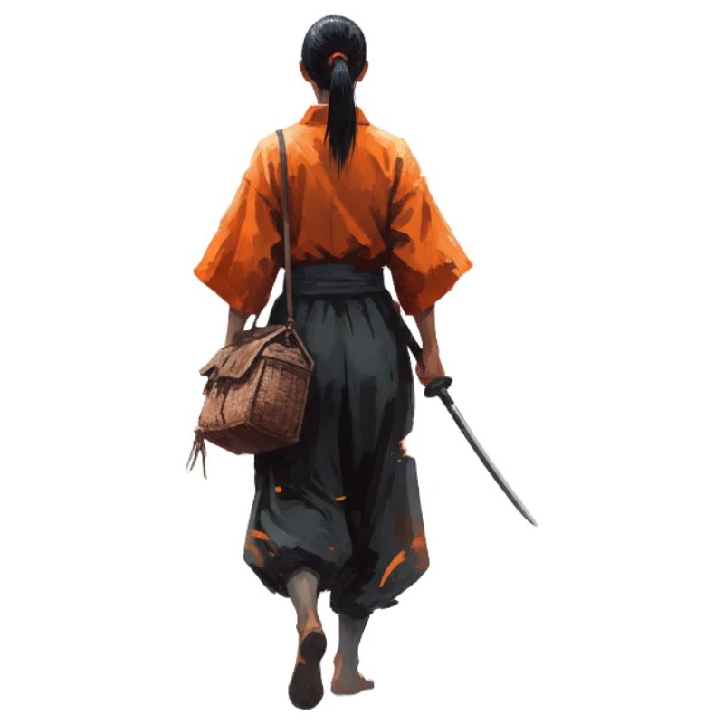 Silhouette de samouraï en robe orange