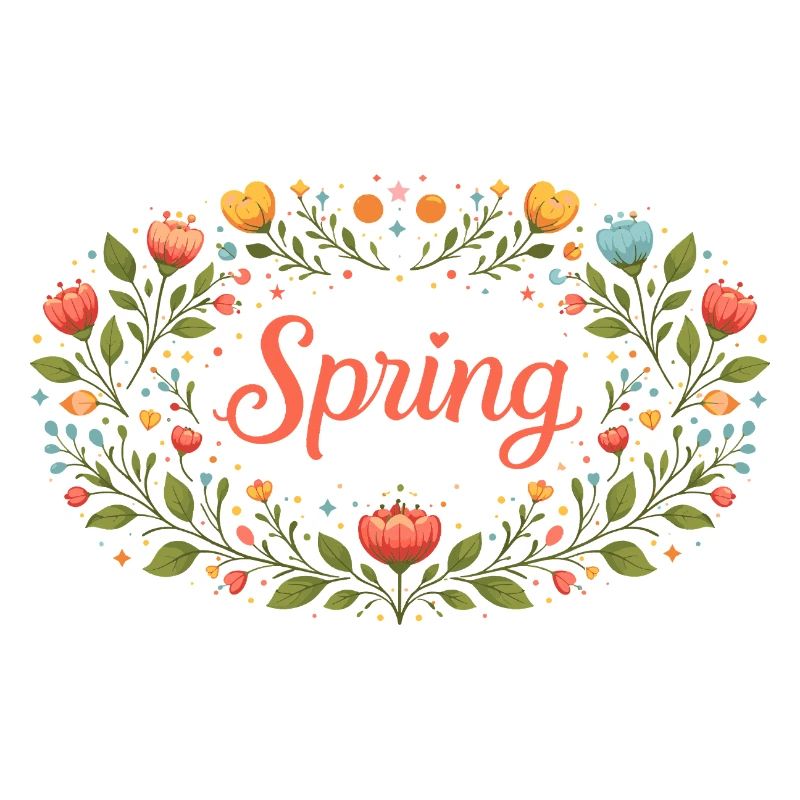 Spring lettering in floral spring wreath