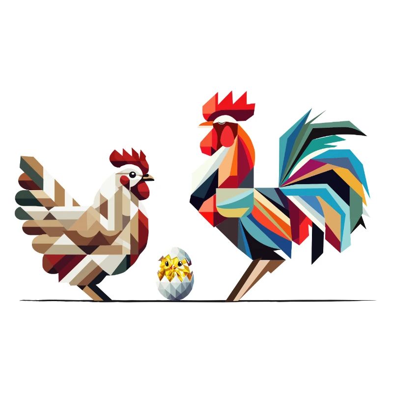 Rooster, Hen and Chick – Geometric Easter Motif