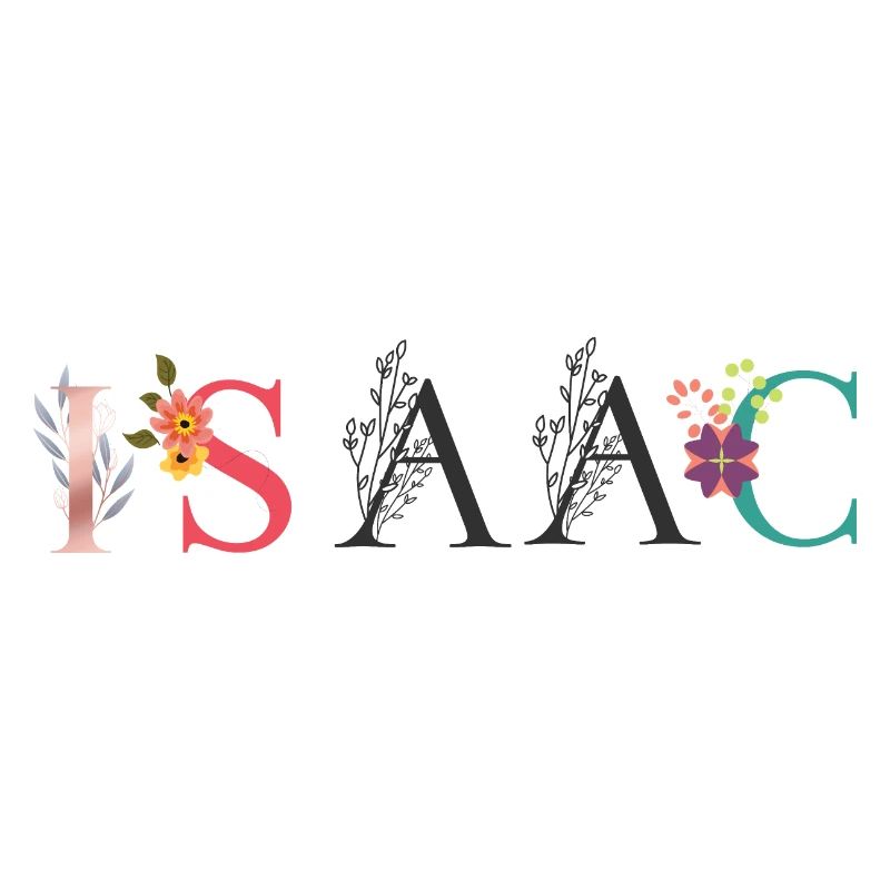 Art du nom ISAAC avec fleurs brodées