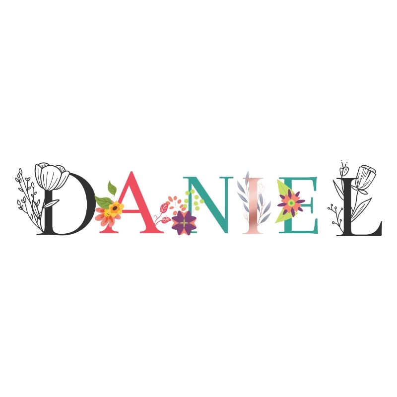 Art du nom DANIEL avec des fleurs brodées
