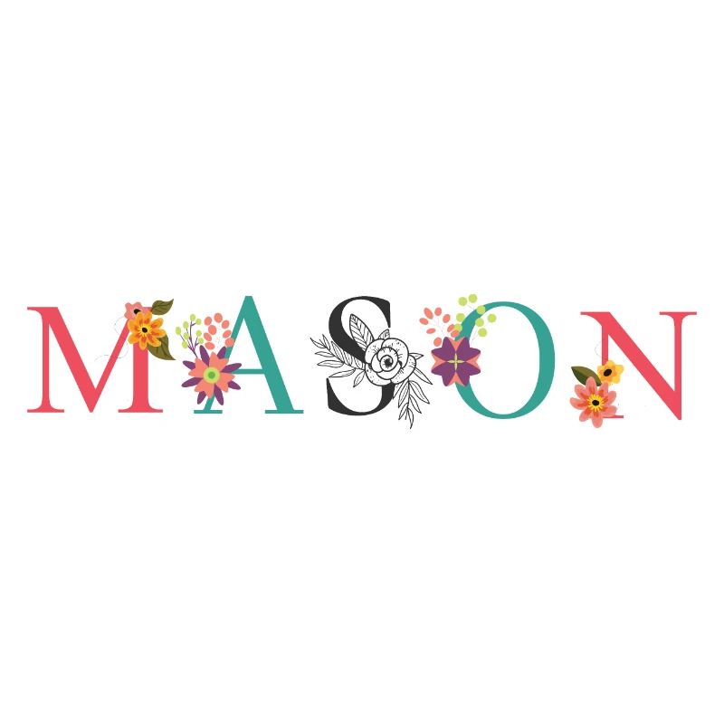 Art du nom MASON avec des fleurs brodées
