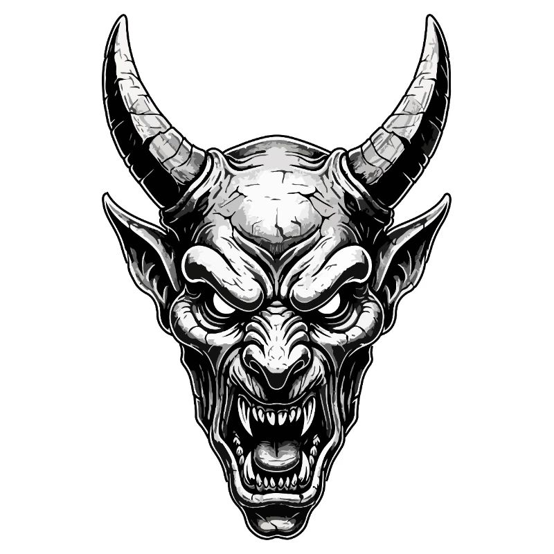 Demonic Horned Mask Devil Totem Black White
