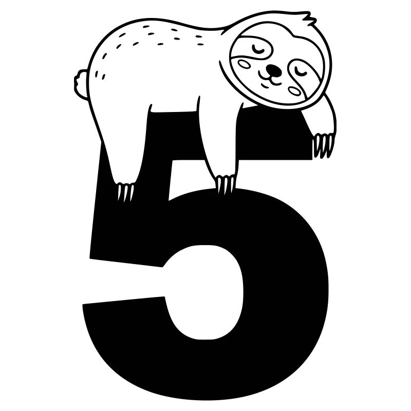 Sleeping sloth on the number five