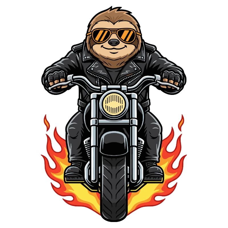 Cool Biker Sloth Motorcycle Flames