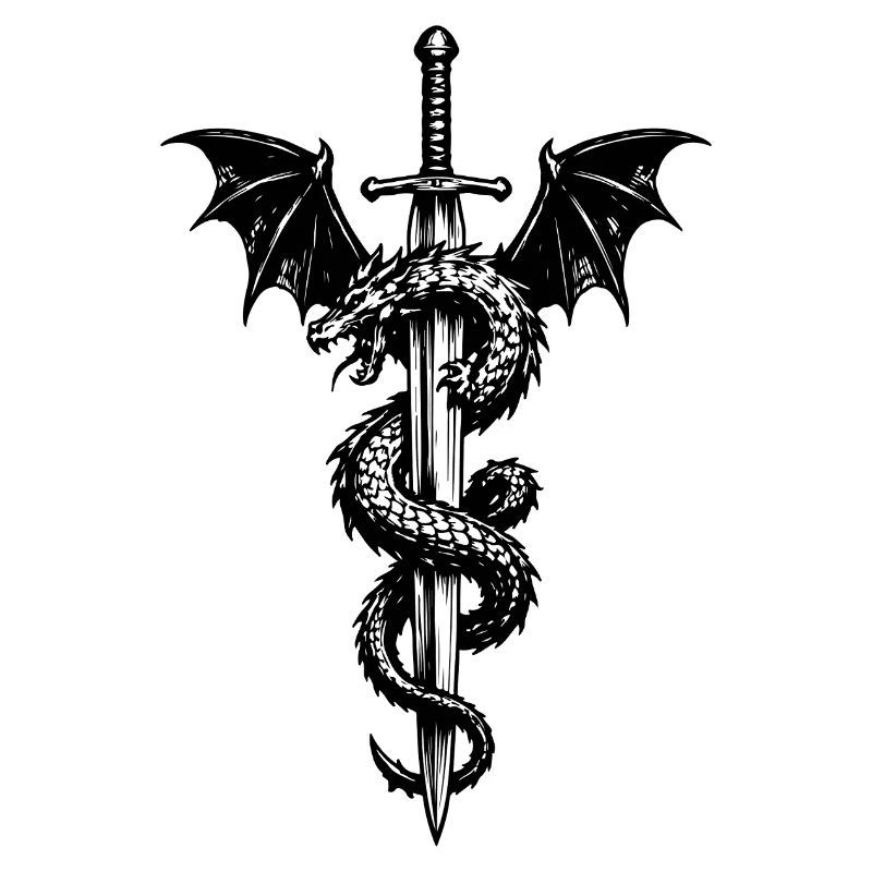 Blason médiéval avec dragon et épée