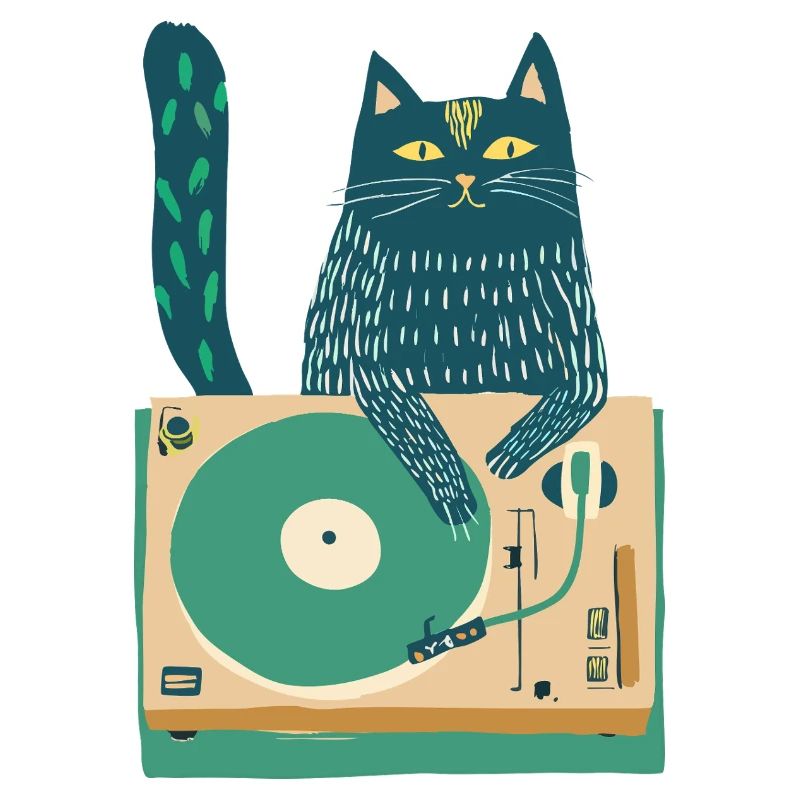 Cat DJ on Turntable