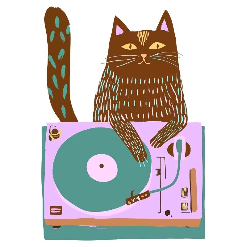 Cat DJ on Retro Turntable