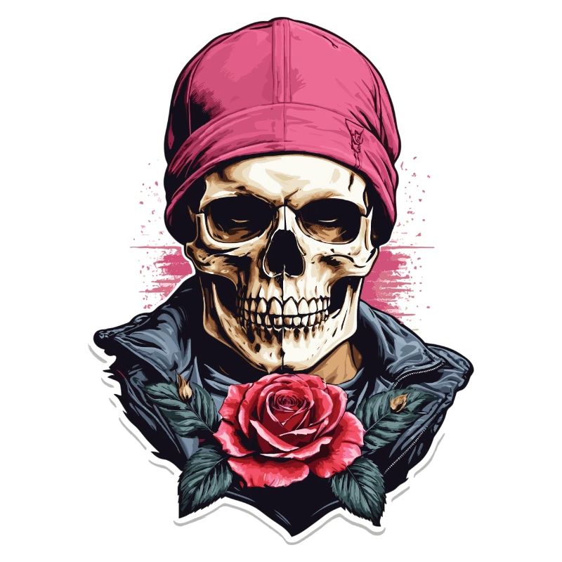 Skull and crossbones with rose